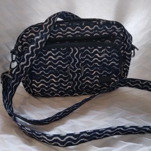 Navy Blue Wave Print Crossbody Belt Loop Bag